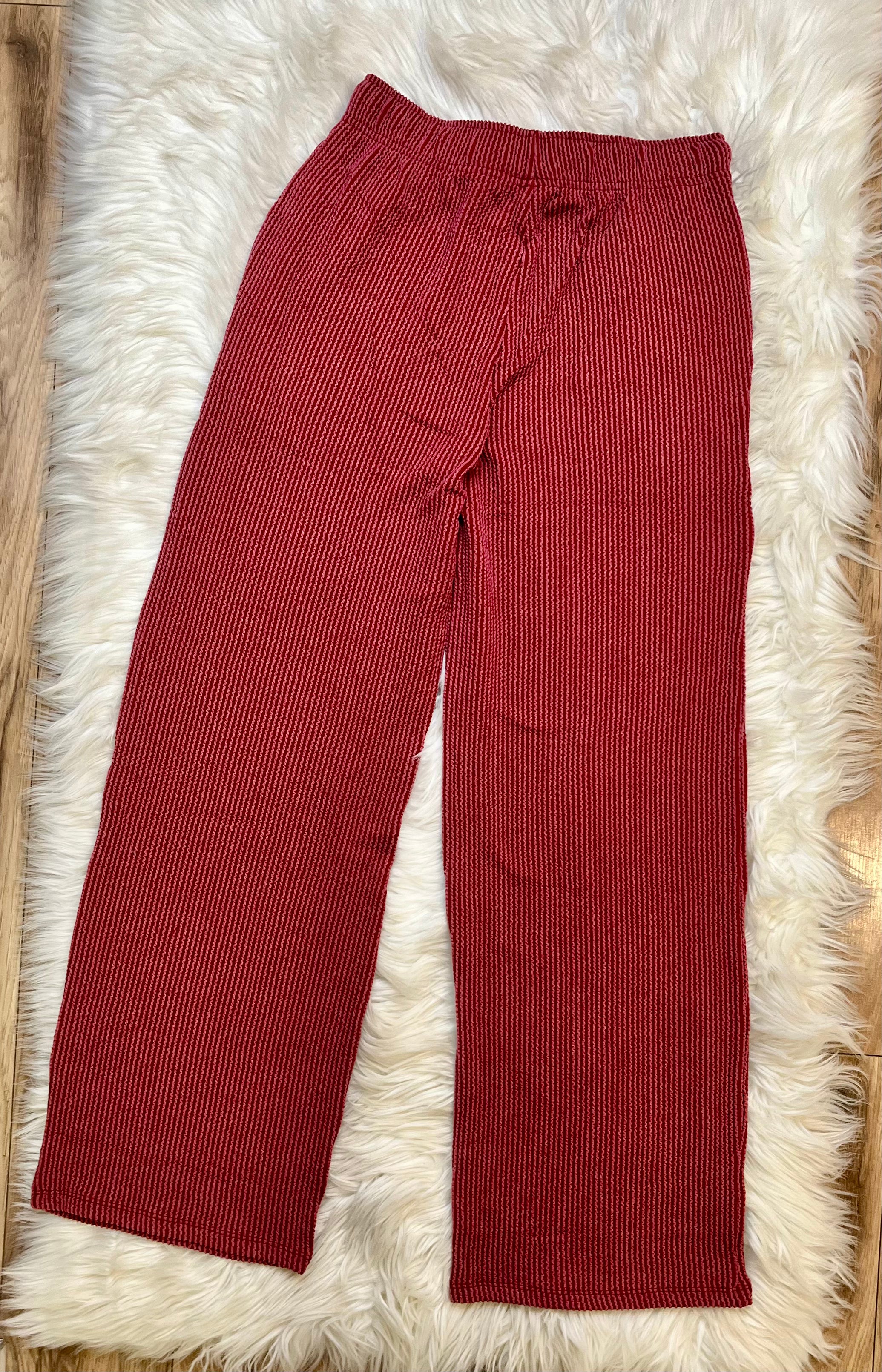 Women’s Burgundy Ribbed Top and Drawstring Pant Set