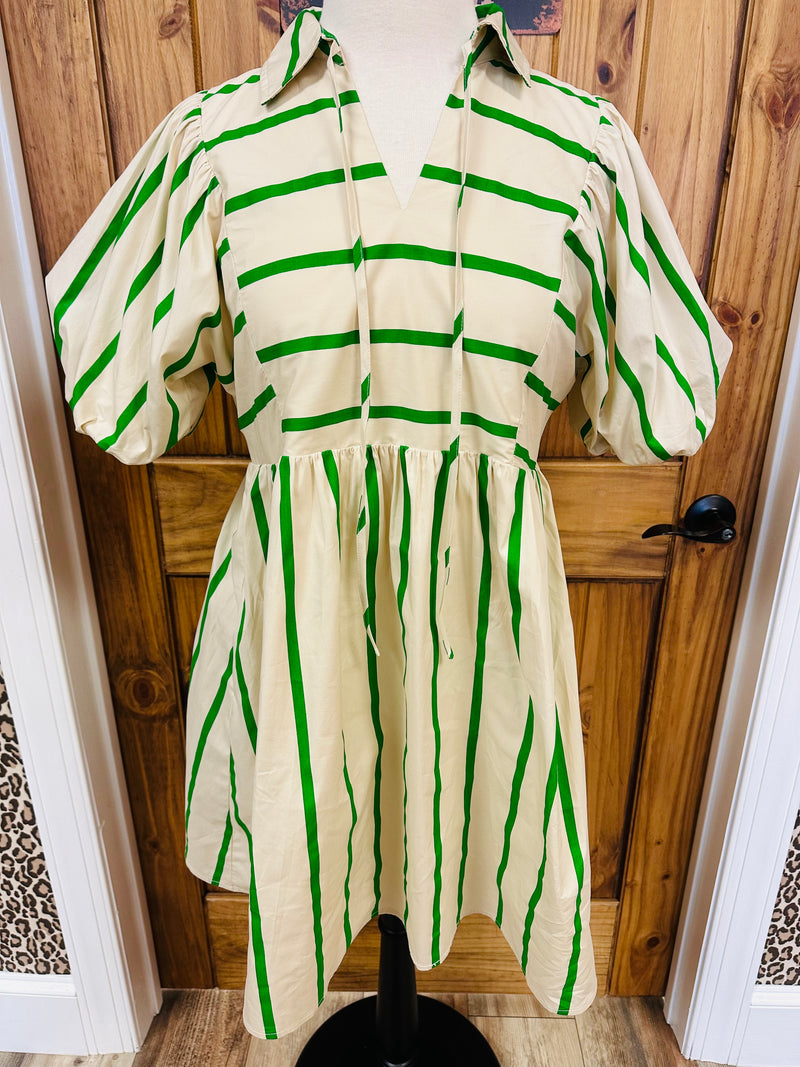 Jodifl Green and Cream Striped Dress