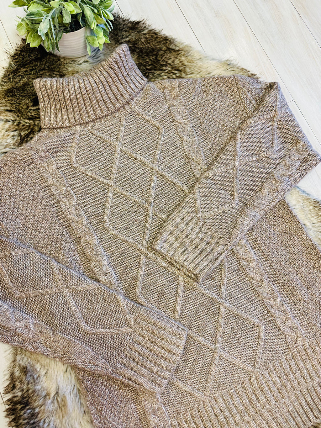 Women’s Evermmee Tan Turtle Neck Sweater Top- True to Size