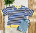 Women’s Very J Blue Stripe With Yellow Detail Top