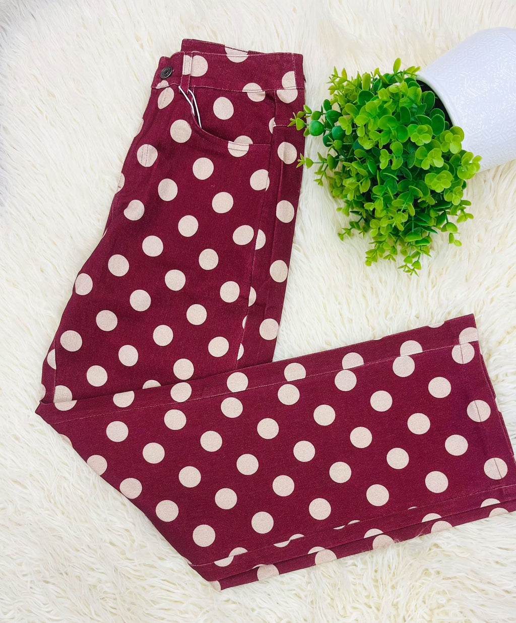 Women’s Anniewear Polka Dot Cotton Twill Wide Straight Leg Pants - True to Size