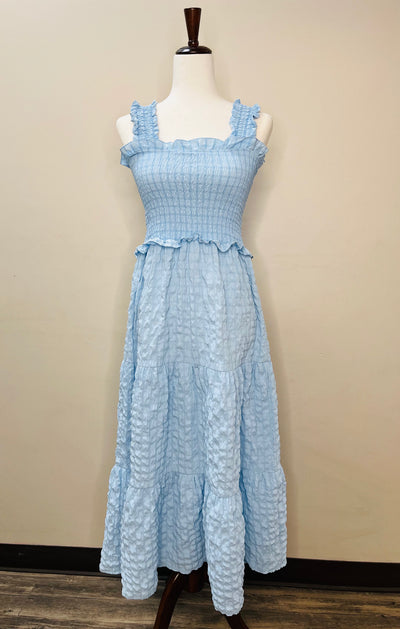 Textured Light Blue Dress - Mini Mee Boutique