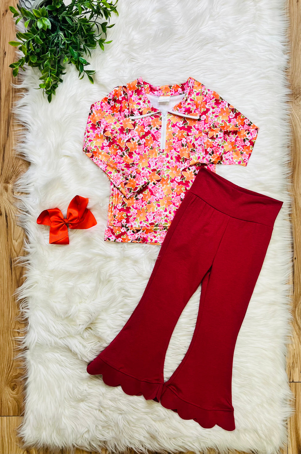 Girl’s Bright Floral Half Zip Outfit Set