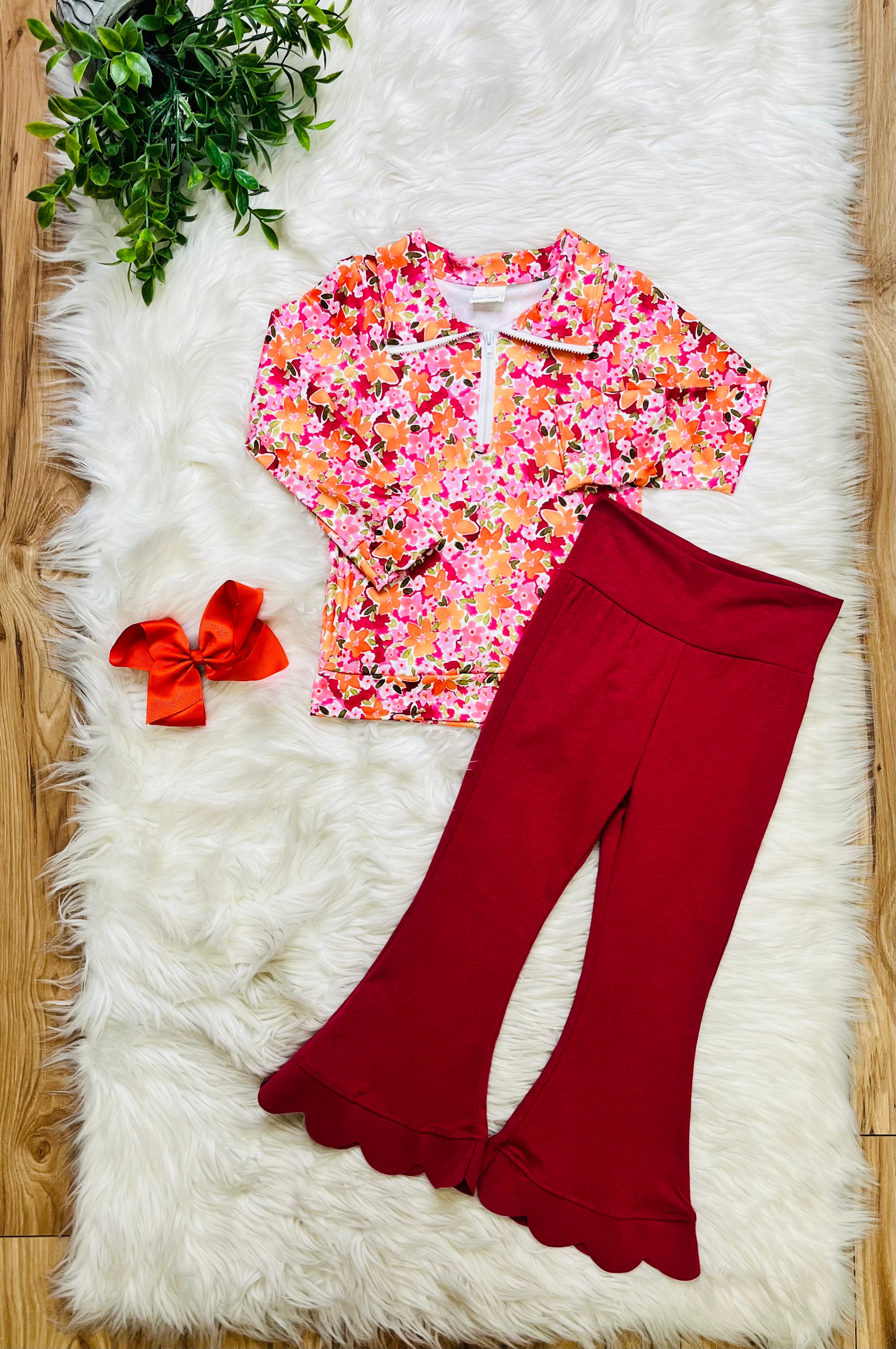 Girl’s Bright Floral Half Zip Outfit Set