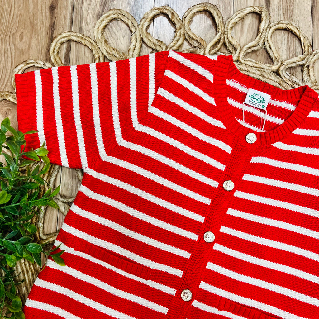Women’s Very J Red Stripe Button Down Sweater Top