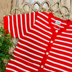 Women’s Very J Red Stripe Button Down Sweater Top