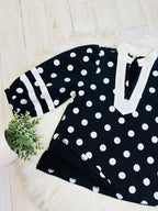 Women’s Black V Neck Top with White Polka Dots by Jodifl- True to Size