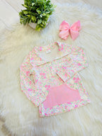 Girl’s Pink and Cream Half Zip Floral Pant Set