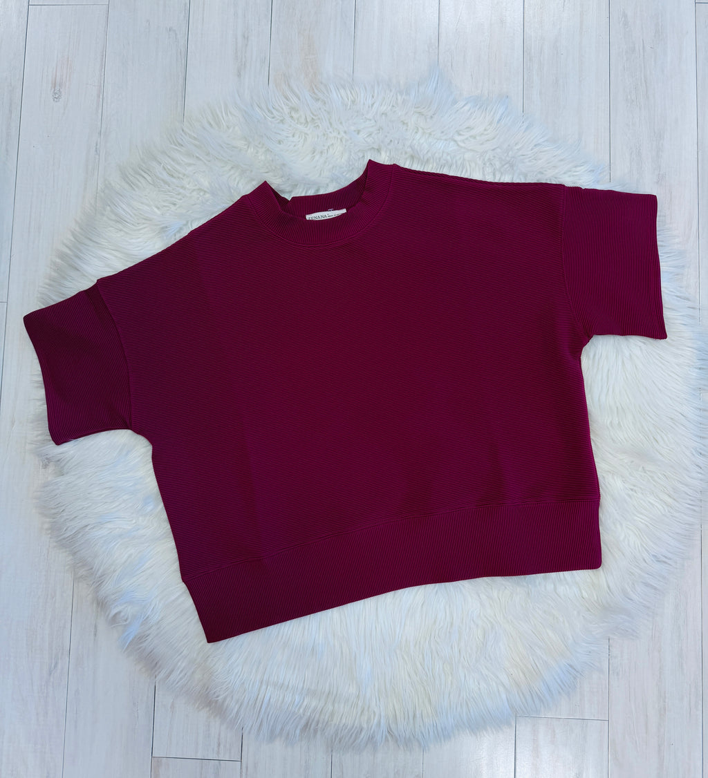 Women’s Zenana Burgundy Ribbed loose fit set