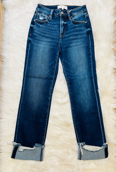 Risen Dark High Rise Cuff Crop Jeans 5877