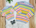 Girl’s Grey Multi Color Stripe Fuzzy Sweater Top