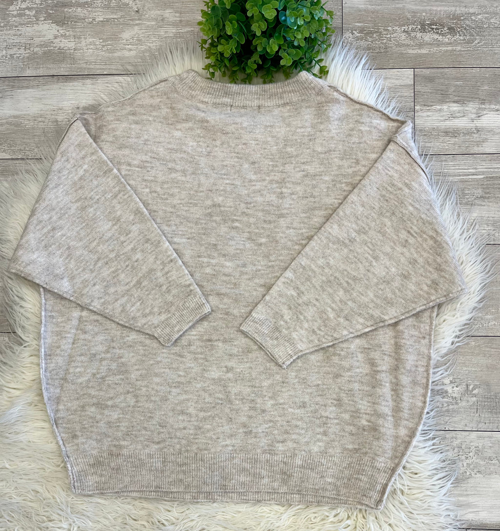Women’s Zenana Shoulder - Drop Sweater Top in Beige