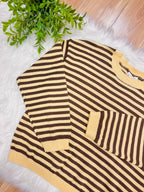 Women’s Stripe Brown & Yellow Relaxed Sweater Top by Blu Pepper- Loose Fit