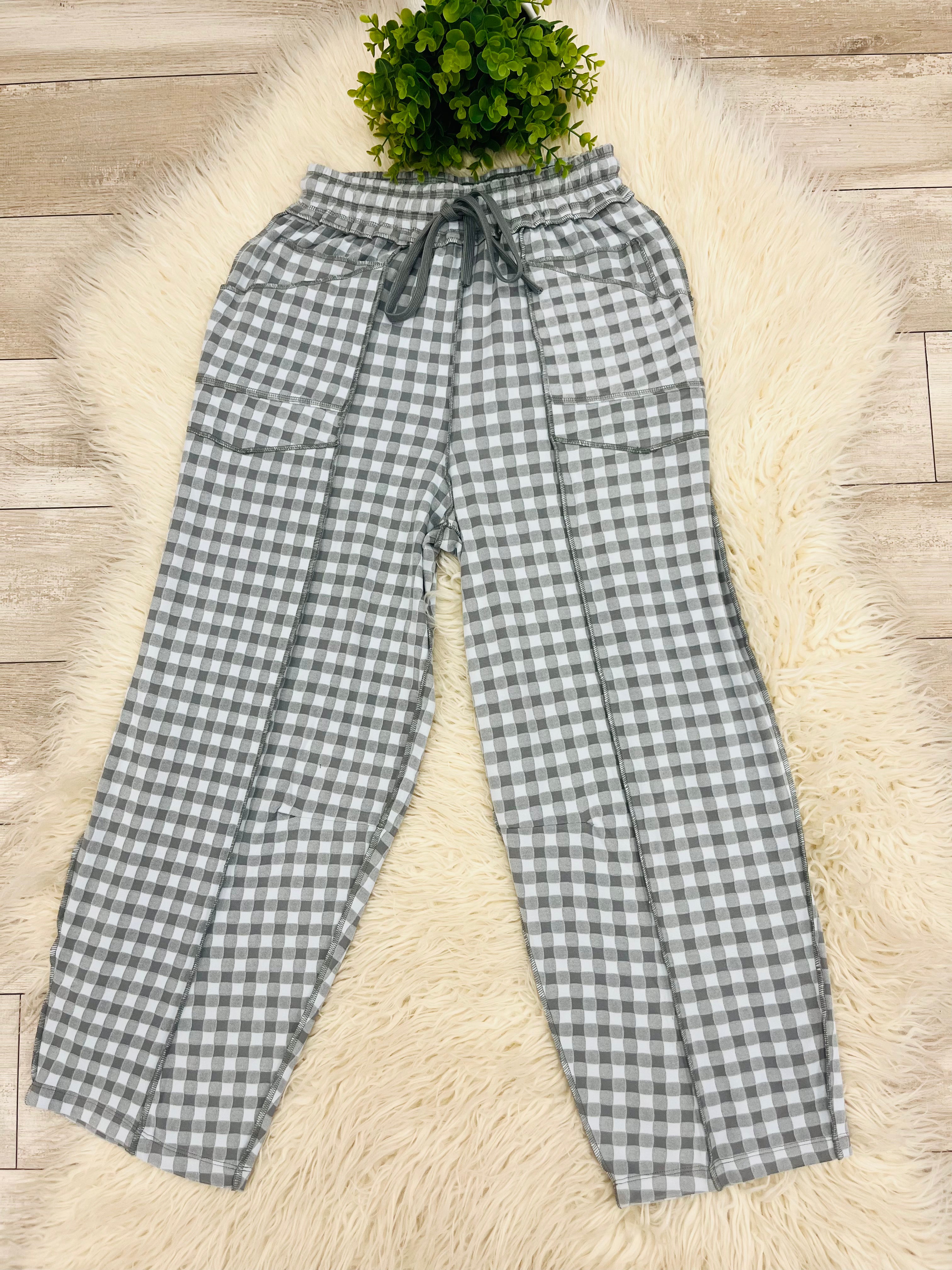 Women’s Anniewear Grey Check Barrel Knit Pants - True to Size