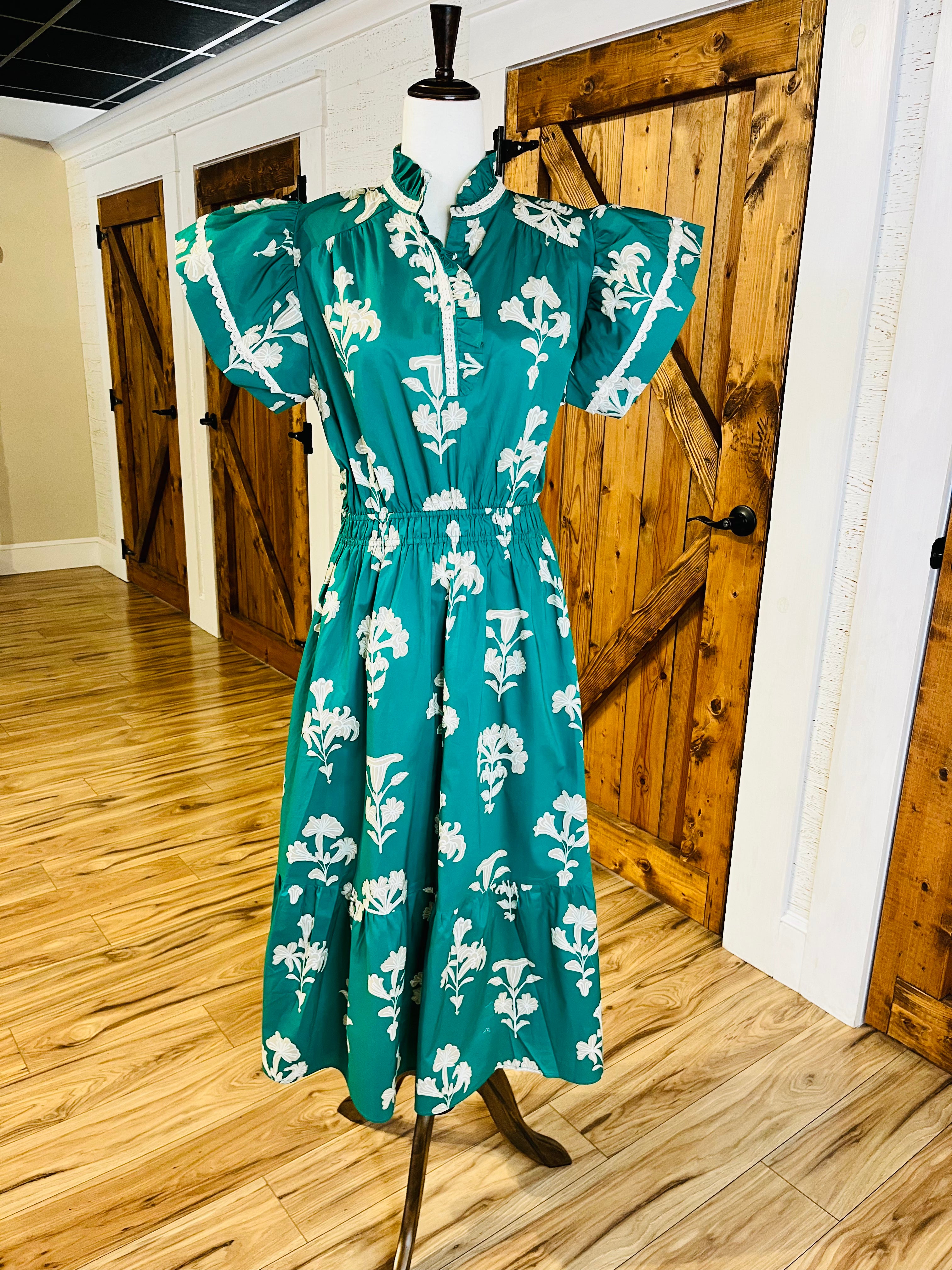 Women’s Umgee Green Floral Lace Detail Dress