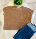 Women’s Zenana Soft Waffle Knit Pocket Top In Camel - Oversized