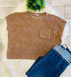 Women’s Zenana Soft Waffle Knit Pocket Top In Camel - Oversized