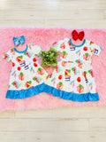 Girl’s Bookworm School Dress with Blue Trim