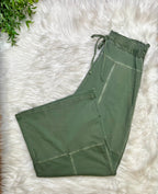 Women’s Zenana Exposed Seam Olive Drawstring Pants- True to Size