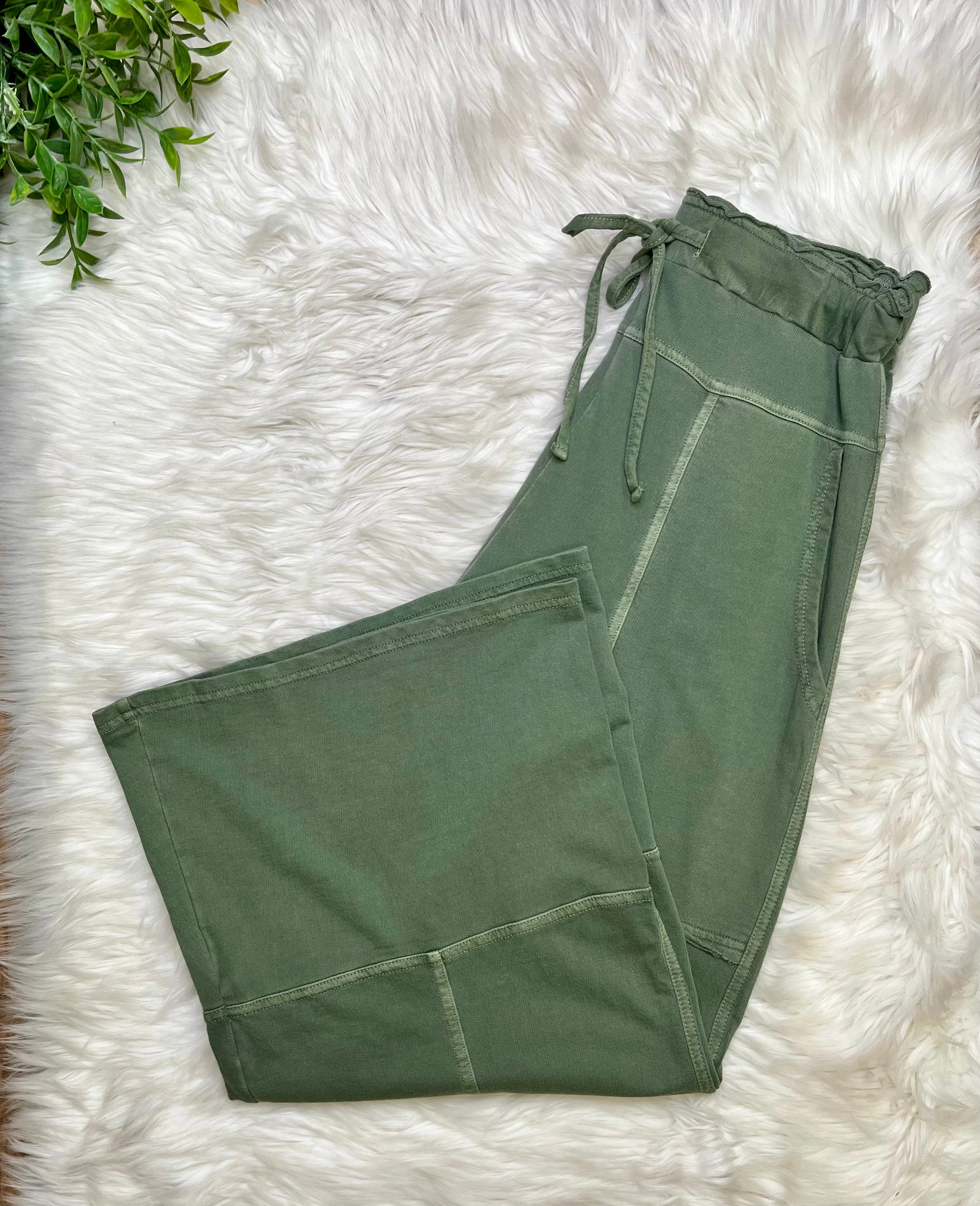 Women’s Zenana Exposed Seam Olive Drawstring Pants- True to Size
