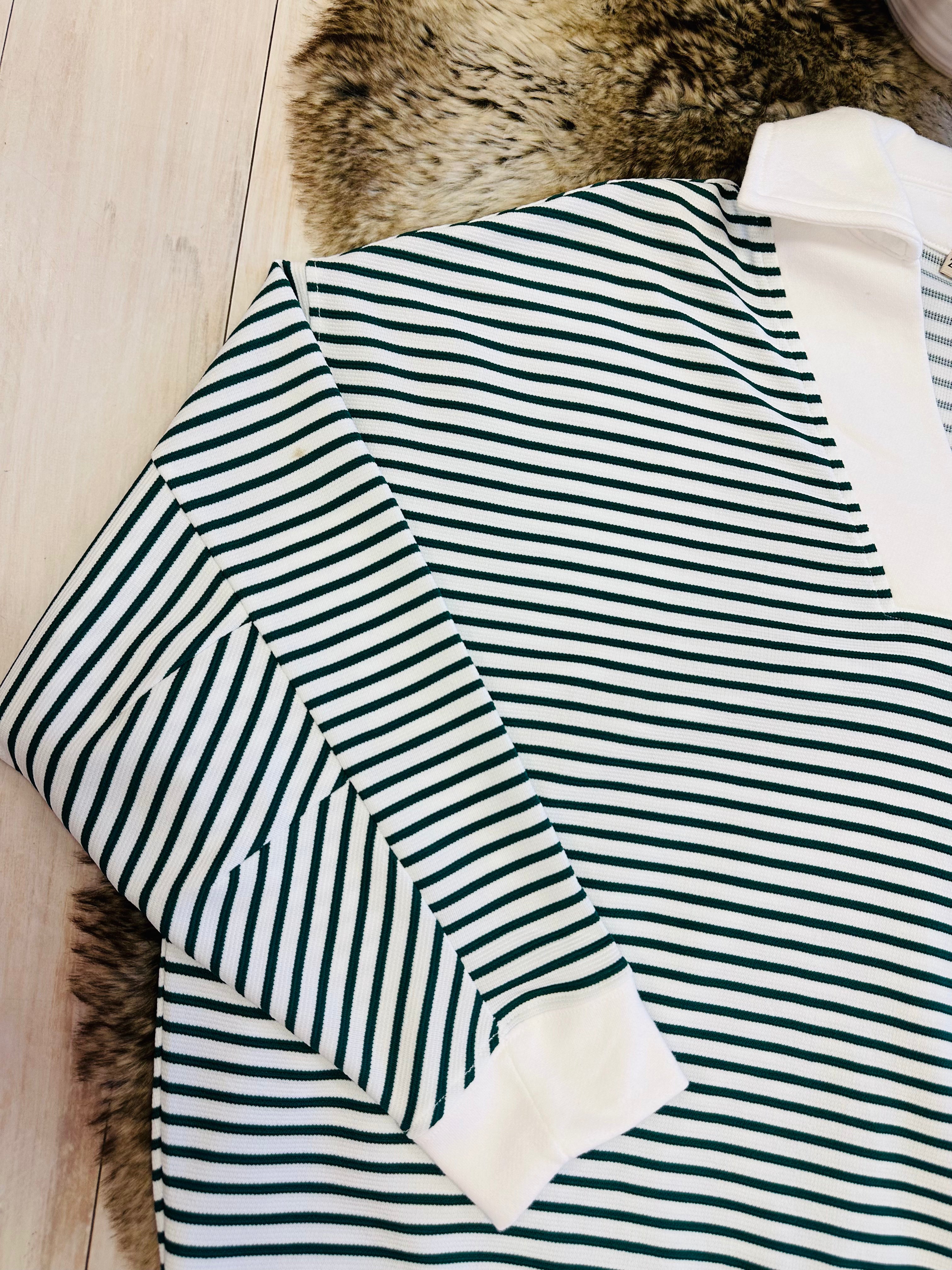 Stained Women’s Zenana Dark Green Striped Collared Set