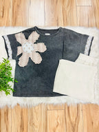 Women’s Umgee Ash Mineral Wash Flower Patch Top- Loose Fit