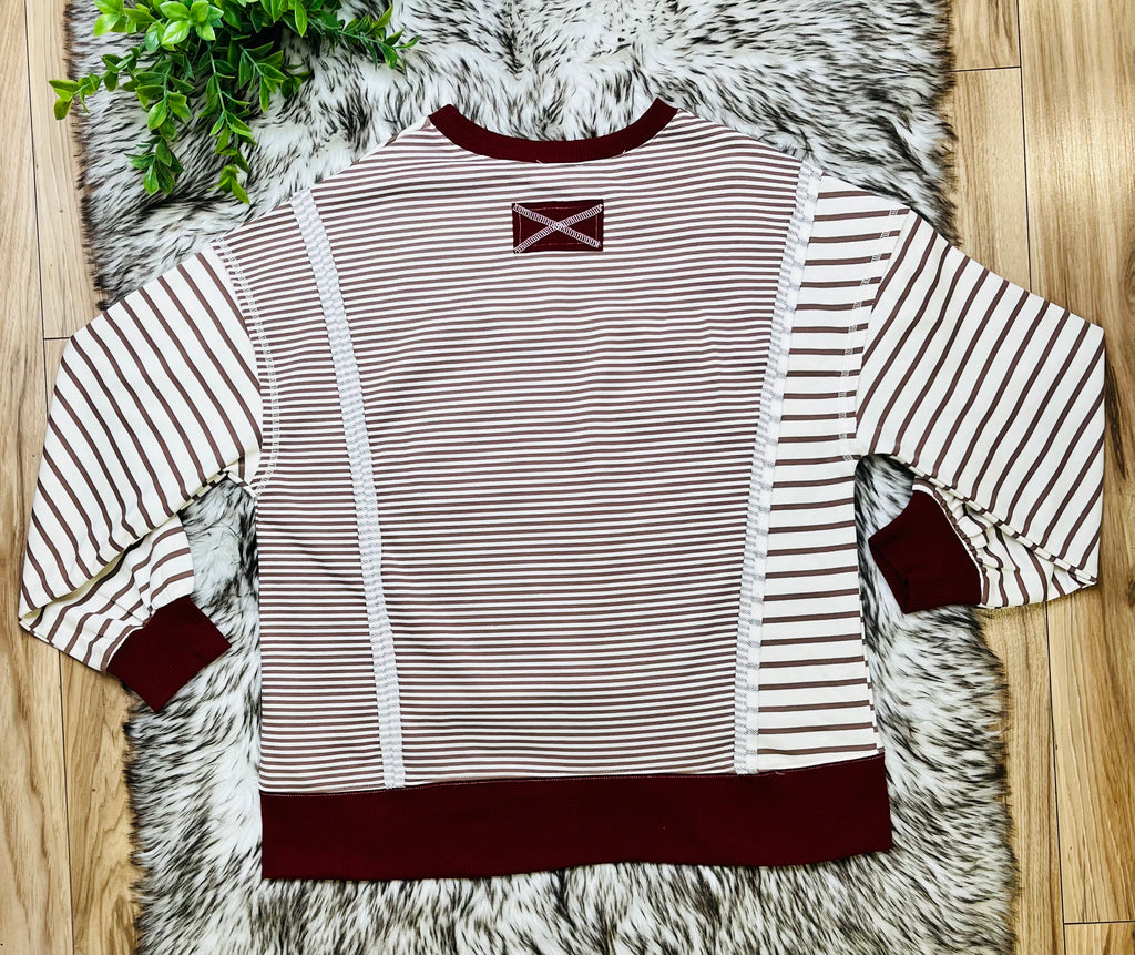 Women’s Very J Mocha and Cream Stripe Patch Top