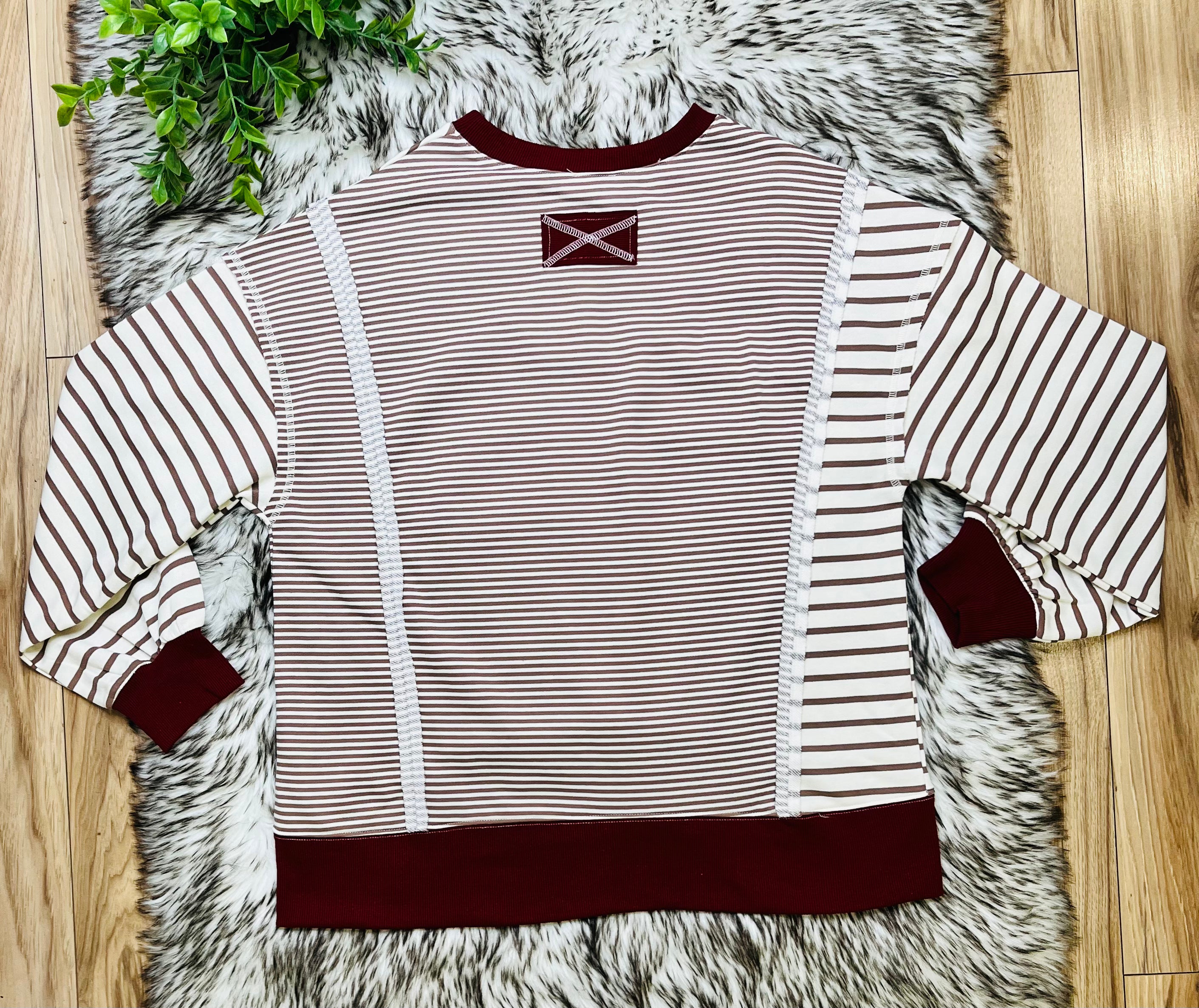Women’s Very J Mocha and Cream Stripe Patch Top