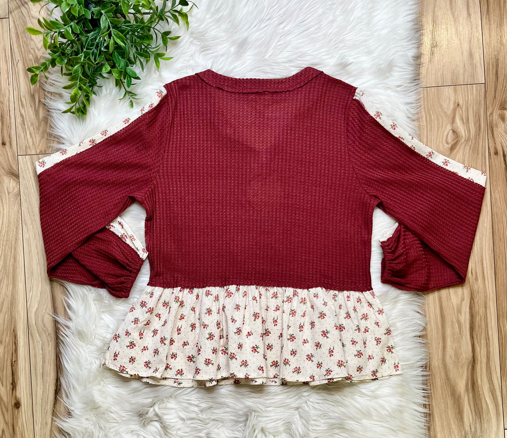 Women’s Bibi Marsala Floral Detail Top- True to Size