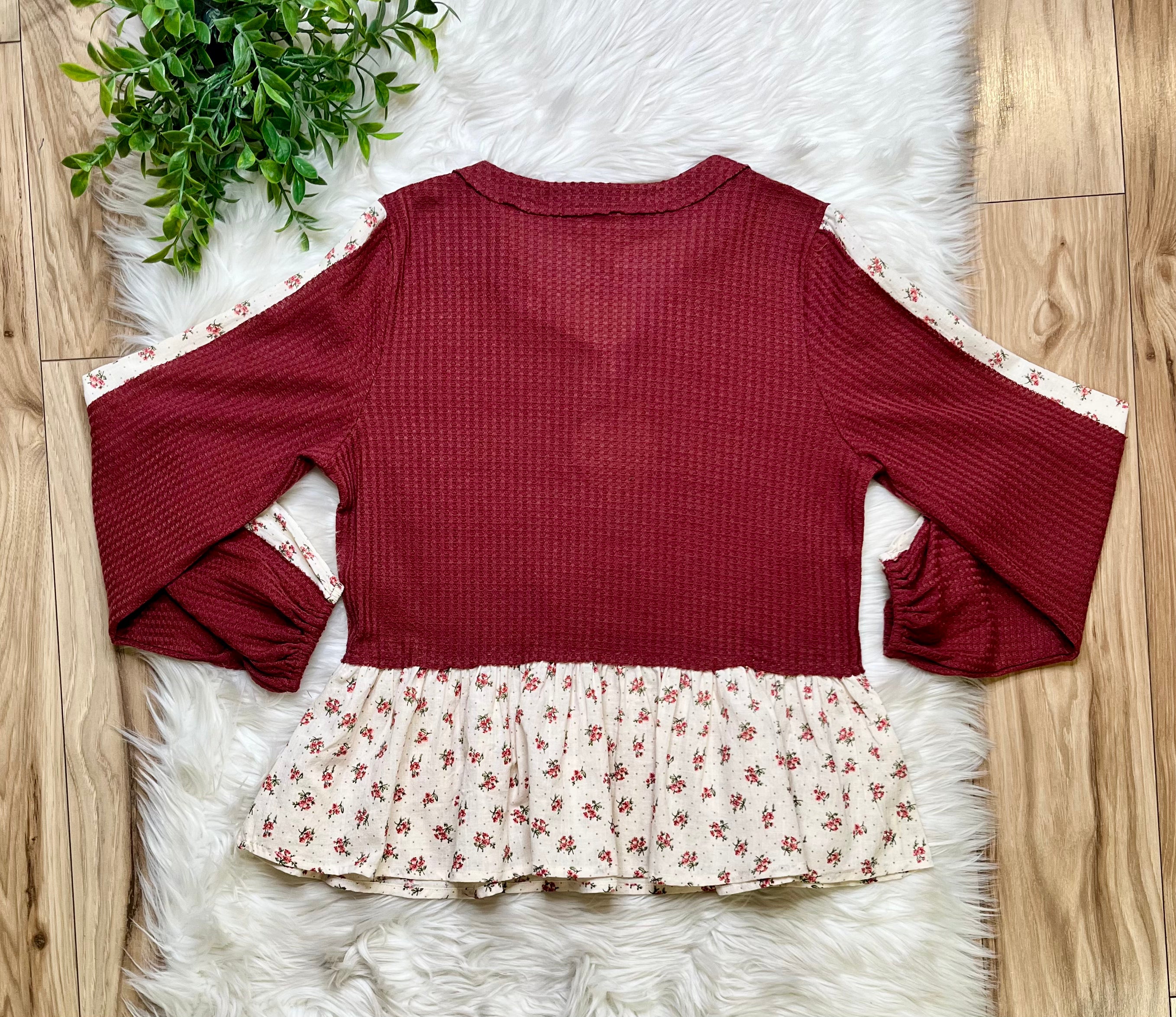 Women’s Bibi Marsala Floral Detail Top- True to Size