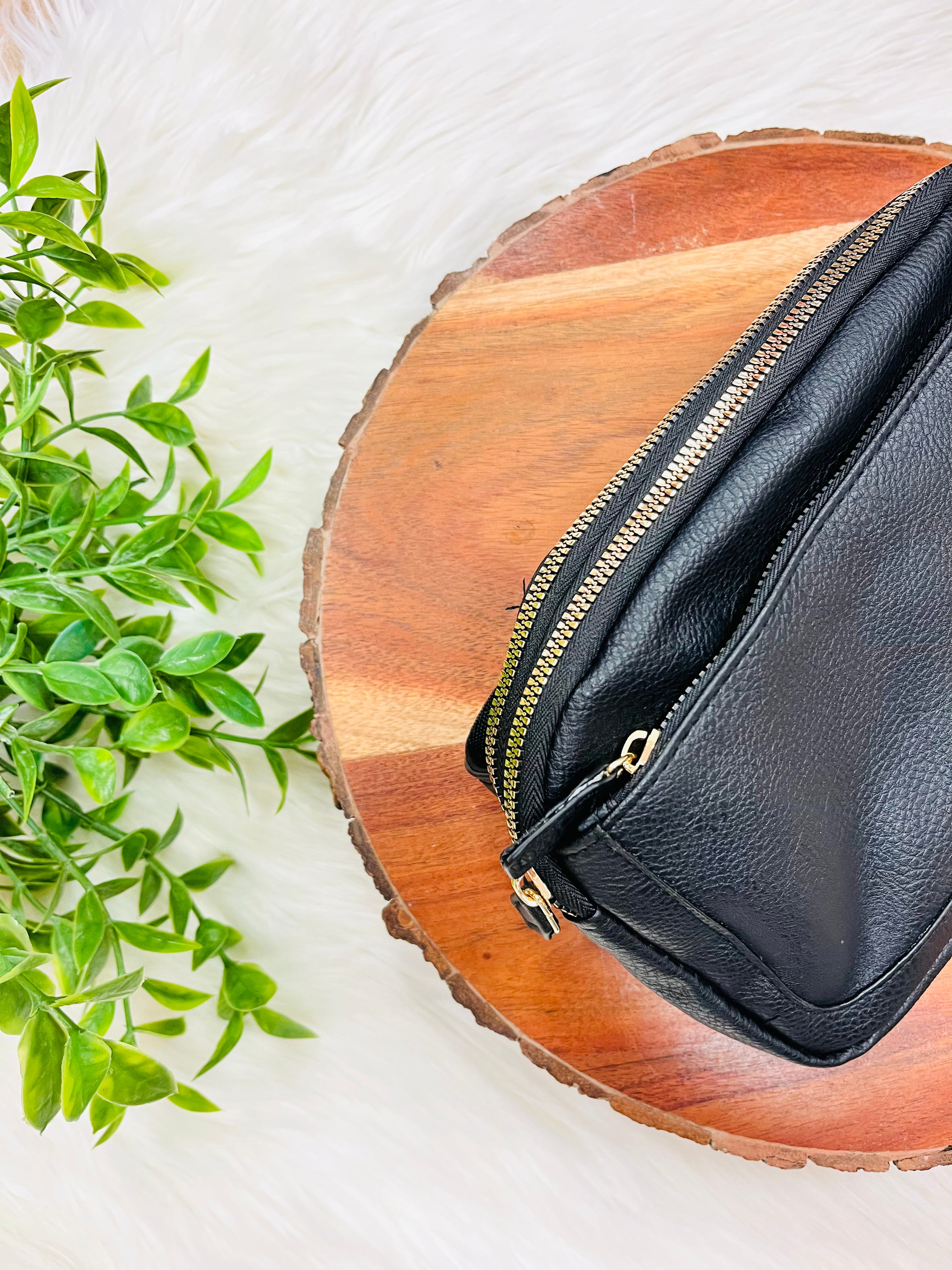 Black Double Zipper Belt Bag