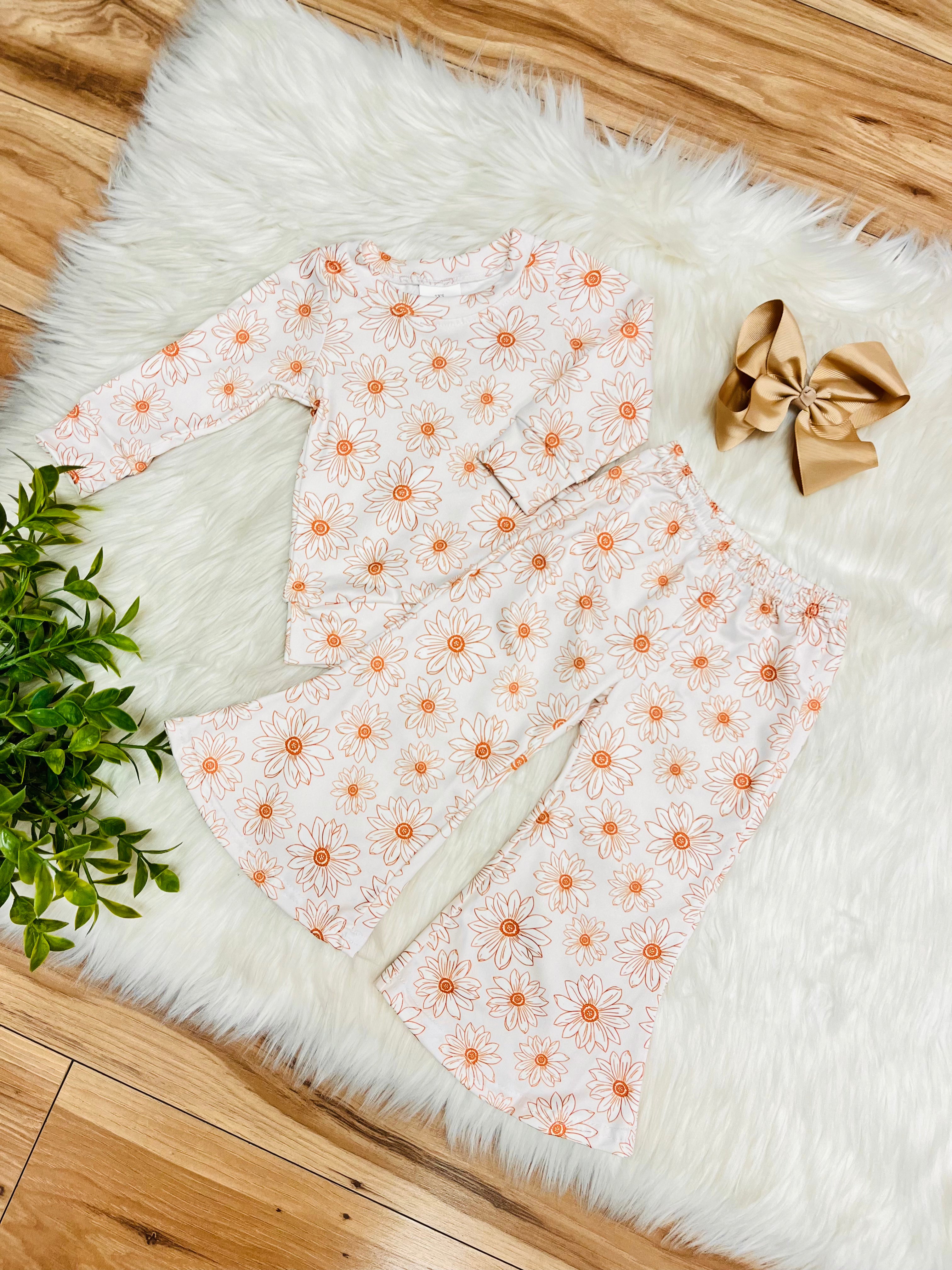 Girl’s Beige Floral Flare Pant Outfit