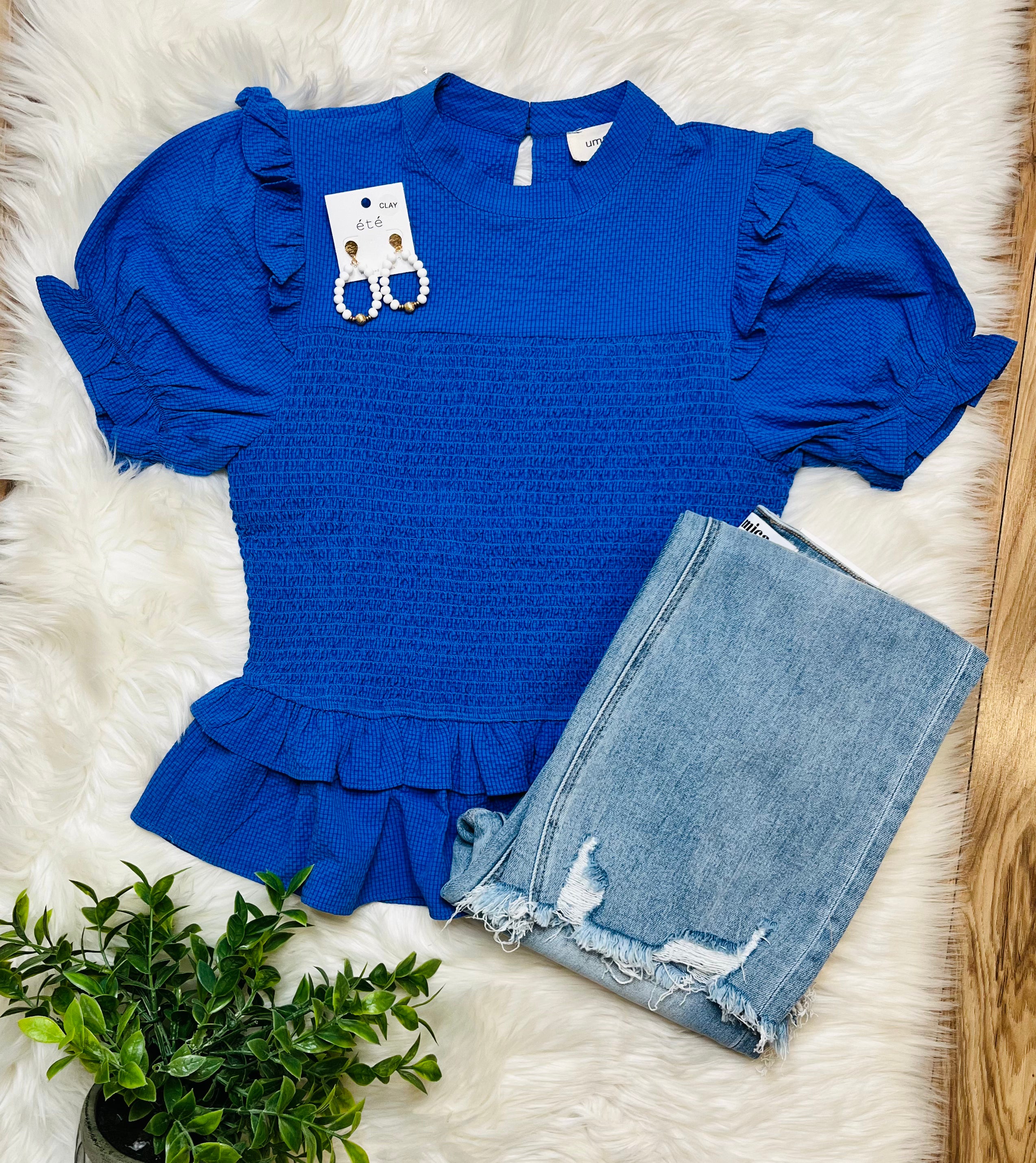 Women’s Umgee Blue Smocked Top