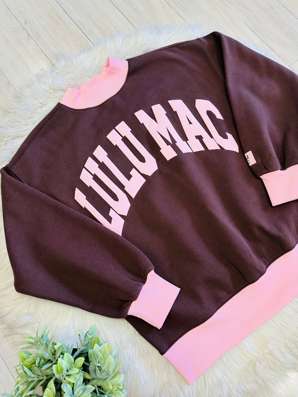 Women’s Lulu Mac Brown & Pink Crewneck Top- Oversized