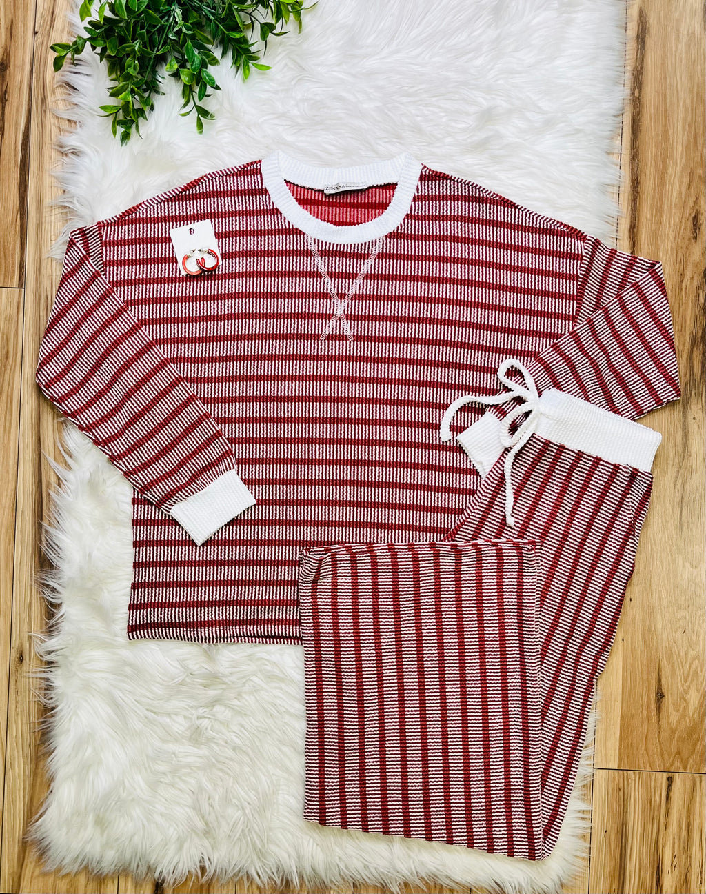 Women’s Zenana Rust Striped Ribbed Pant Set