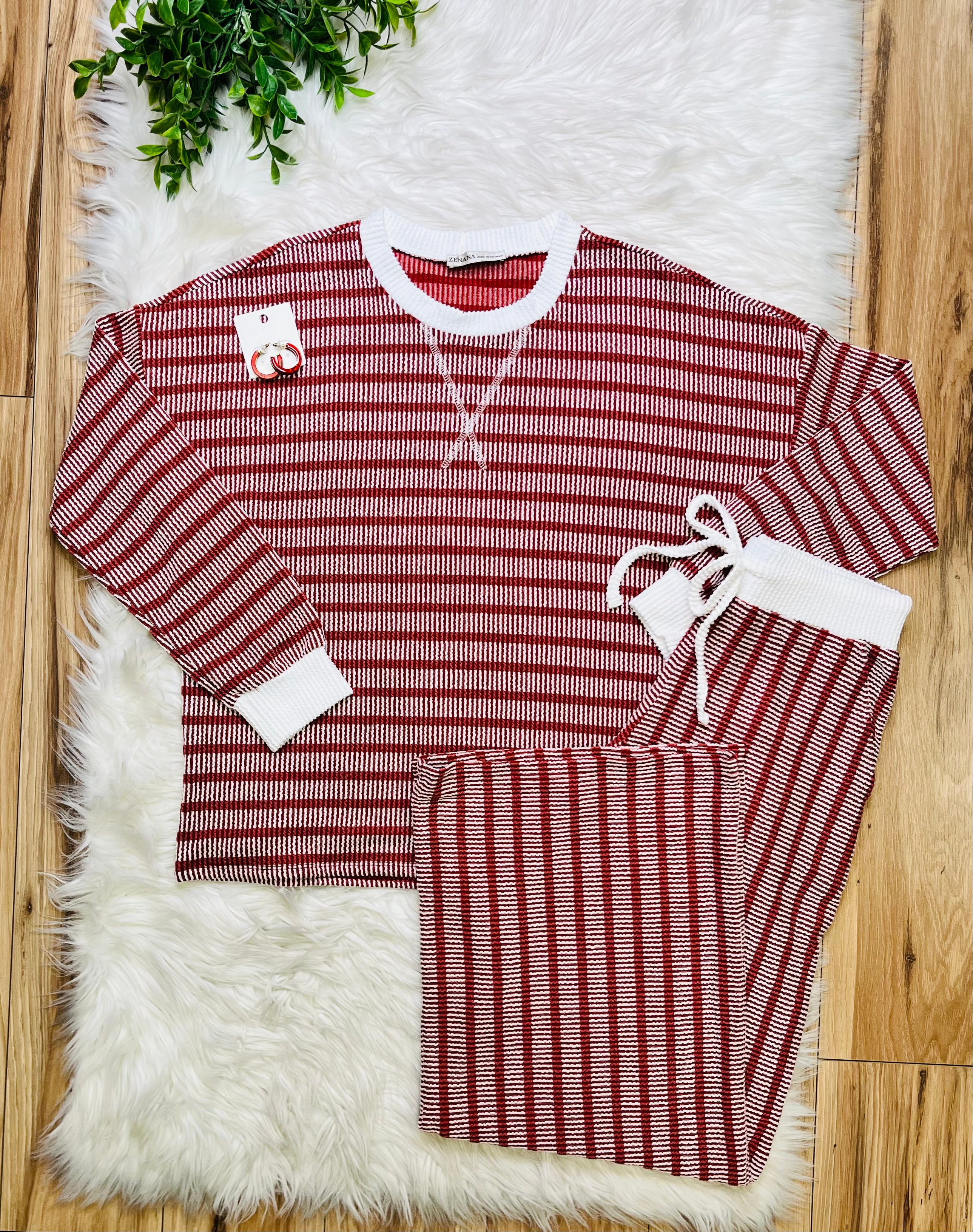 Women’s Zenana Rust Striped Ribbed Pant Set