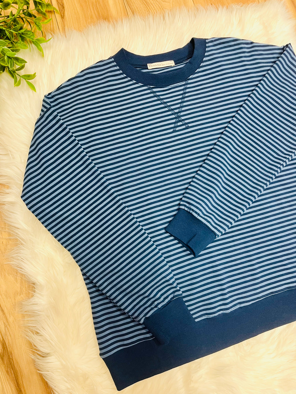 Women’s Zenana Navy Stripe Long Sleeve Top