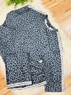 Women’s Grey and Black Leopard Pant Set with Stripe Detail- True to Size