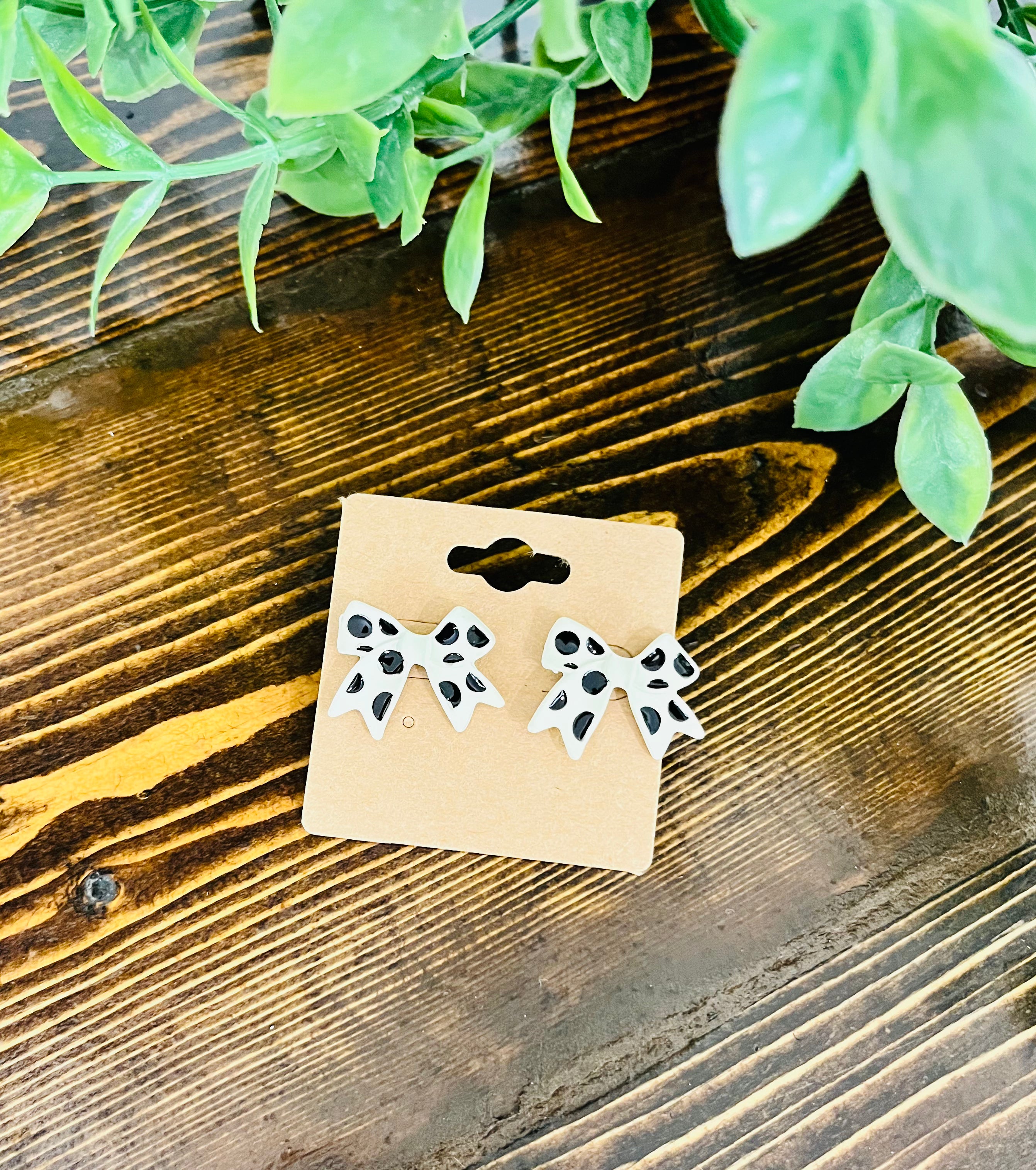 Women’s Black Polka Dot Bow Earrings