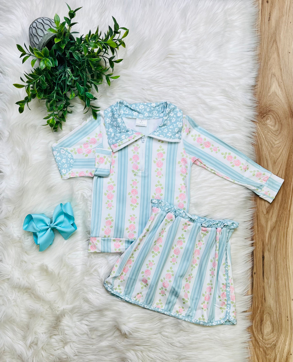 Girl’s Blue Rose Skort Outfit Set