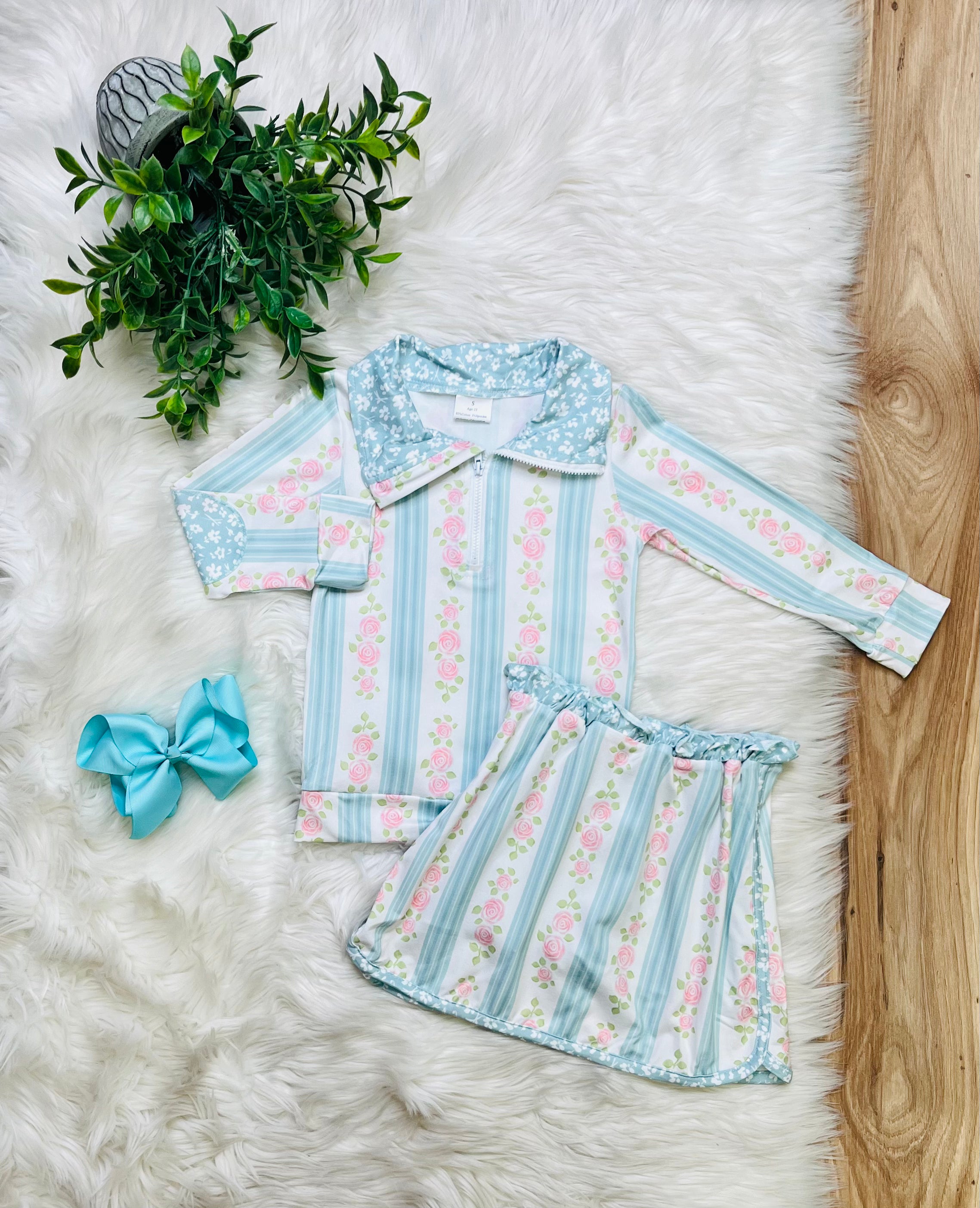Girl’s Blue Rose Skort Outfit Set