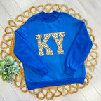 Women’s Evermmee Reversible Blue Kentucky Crewneck with Leopard Print