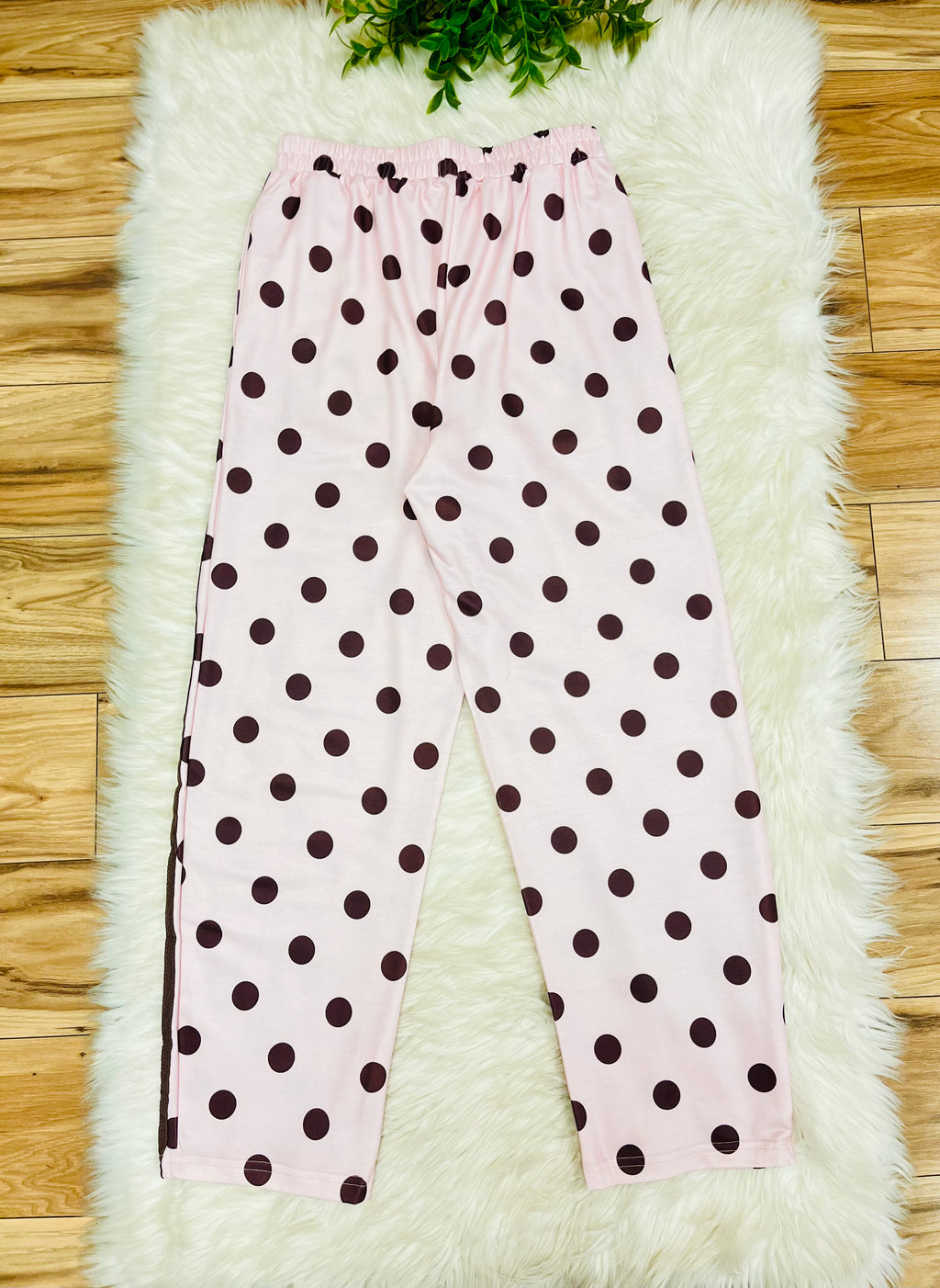 Women’s Evermmee Light Pink & Brown Polka Dot Pant Set- True to Size