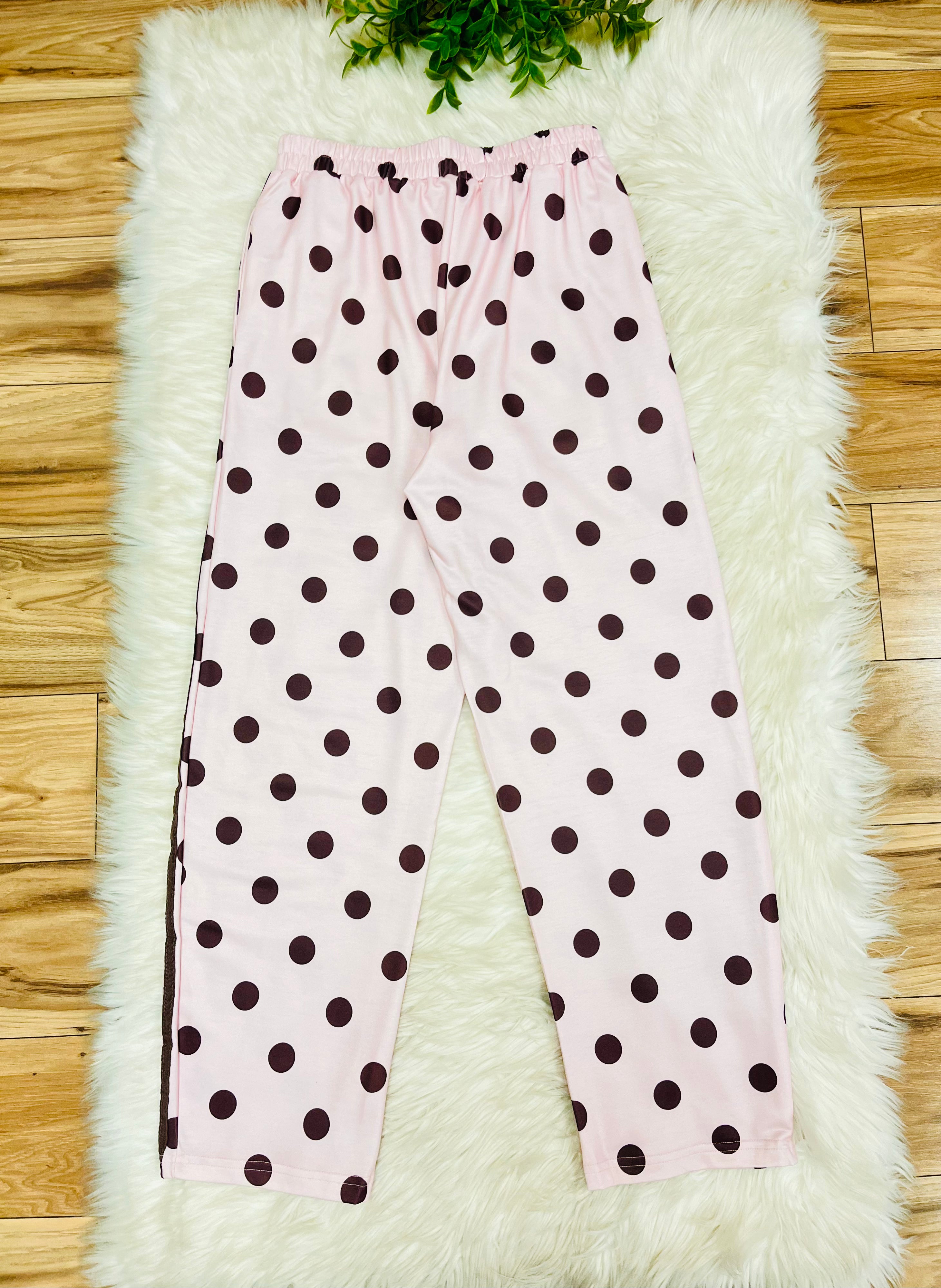 Women’s Evermmee Light Pink & Brown Polka Dot Pant Set- True to Size