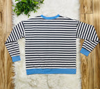 Women’s Charcoal and Cornflower Blue Stripe Top- Loose Fit