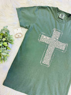 Women’s Comfort Colors Green Tee with Cheetah Print Cross