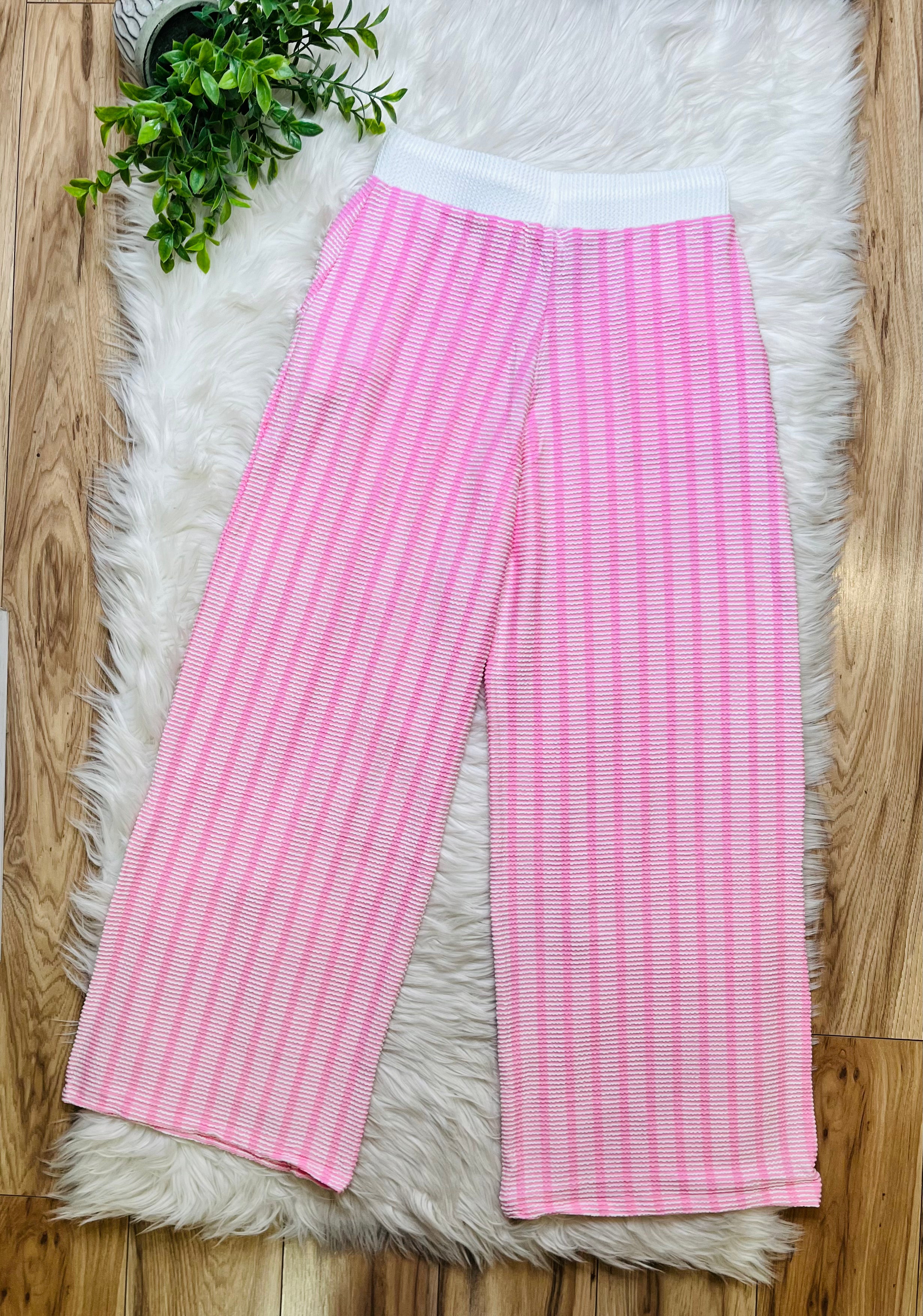 Women’s Zenana Light Pink Striped Ribbed Set