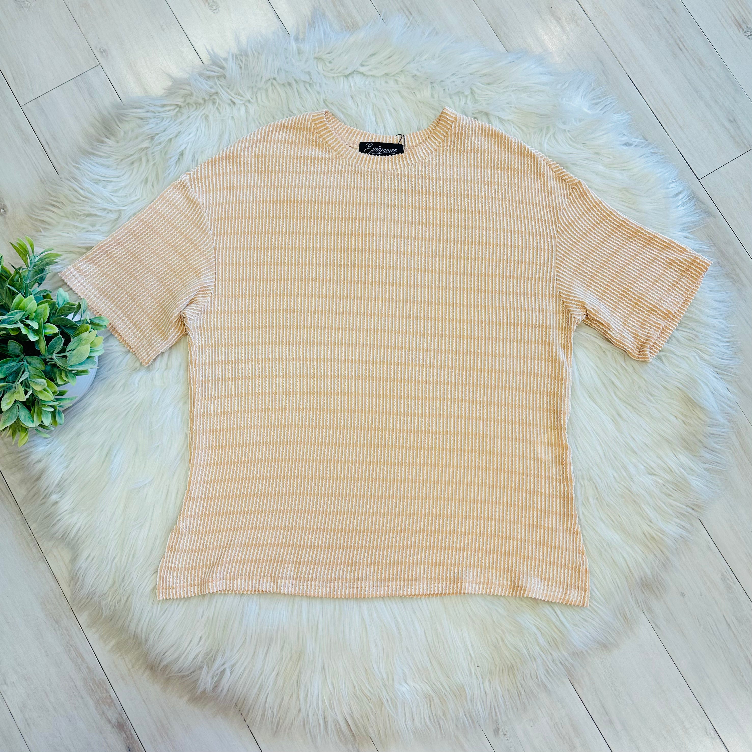 Women’s Evermmee Beige and White Stripe Ribbed Short Set