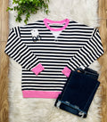 Women’s Navy and Candy Pink Stripe Top- Loose Fit