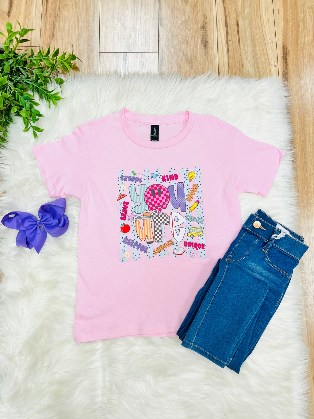 Girl’s Light Pink Mixed Print Affirmations Tee
